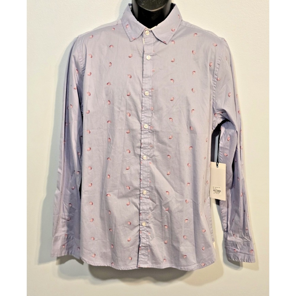 NWT Paper Denim & Cloth Men's Blue Button-Up With Fruit Size Medium